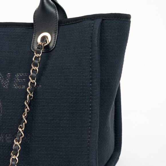 Chanel Small Deauville Black Canvas Logo Shopping Bag - Picture 10 of 16